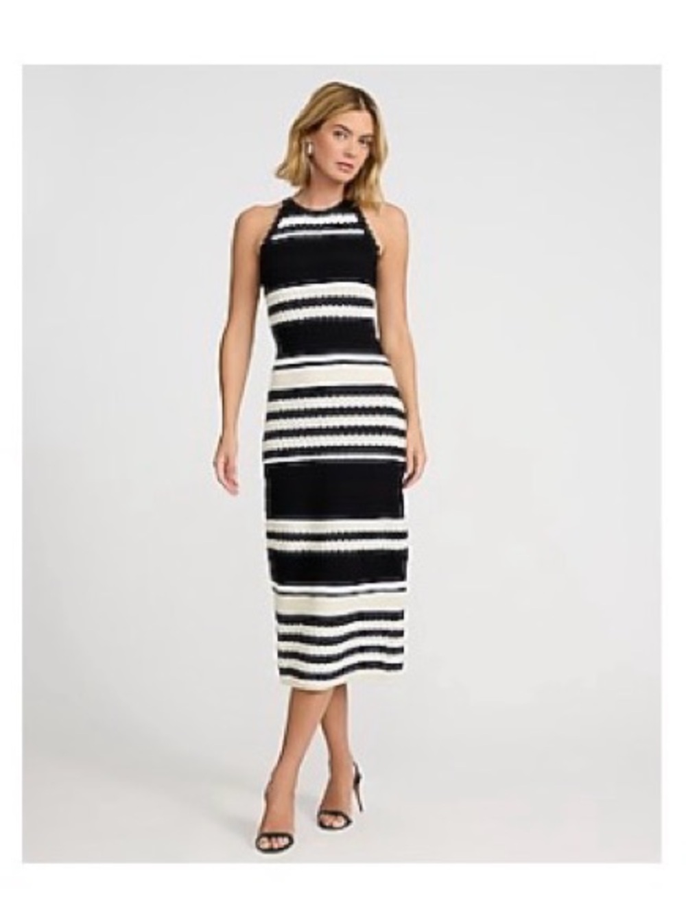 Express Black and White Striped Midi Dress